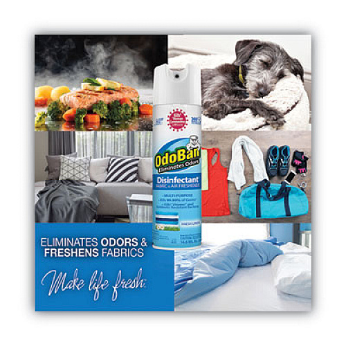 OdoBan Ready-To-Use Disinfectant/Fabric and Air Freshener 360 Spray, Fresh Linen, 14 oz Can, 12/Carton (91070114A12)