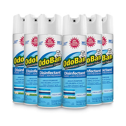 OdoBan Ready-To-Use Disinfectant Fabric and Air Freshener 360 Spray, Fresh Linen, 14 oz Can (91070114AEA)