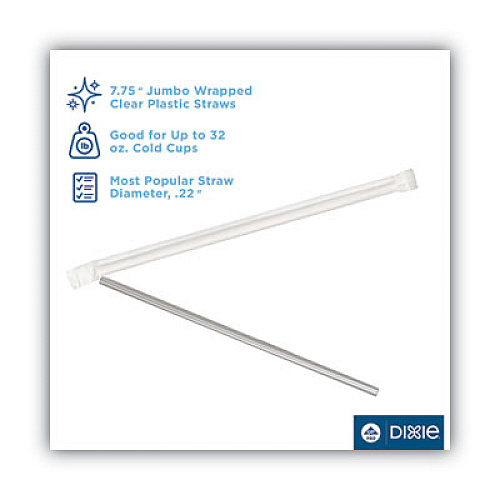 Dixie Jumbo Straws, 7.75", Plastic, Translucent, 500/Box, 4 Boxes/Carton (JW74CT)