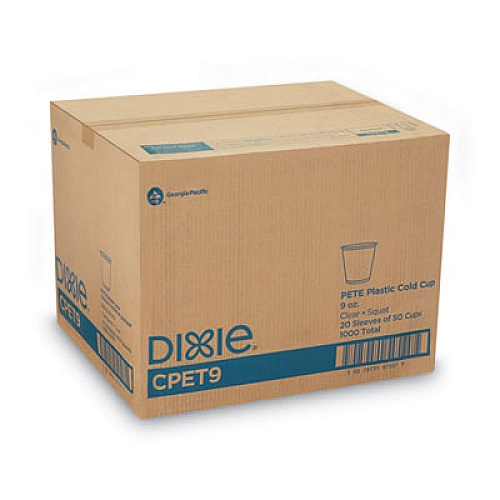 Dixie Clear Plastic PETE Cups, 9 oz, Squat, 50/Sleeve, 20 Sleeves/Carton (CPET9)