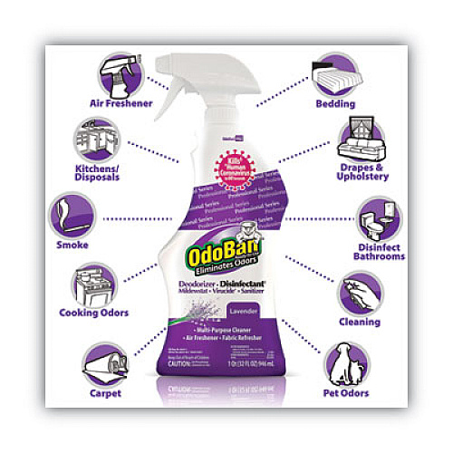 OdoBan RTU Odor Eliminator and Disinfectant, Lavender, 32 oz Spray Bottle, 12/Carton (910162QC12)