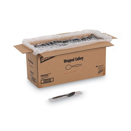Dixie Individually Wrapped Heavyweight Soup Spoons, Polypropylene, Black, 1,000/Carton (PSH53C)