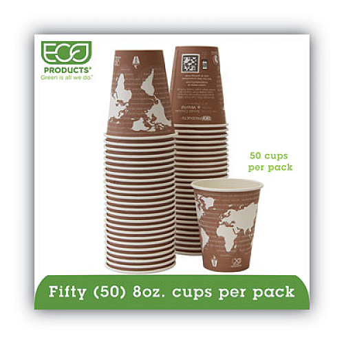 Eco-Products World Art Renewable and Compostable Hot Cups, 8 oz, Plum, 50/Pack, 10 Pack/Carton (EPBHC8WAPKCT)
