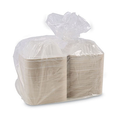 Boardwalk Bagasse Food Containers, Hinged-Lid, 1-Compartment 6 x 6 x 3.19, White, 125/Sleeve, 4 Sleeves/Carton (BWKHINGEWF1CM6)