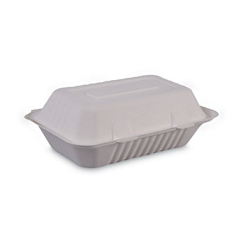Boardwalk Bagasse Food Containers, Hinged-Lid, 1-Compartment 9 x 6 x 3.19, White, 125/Sleeve, 2 Sleeves/Carton (BWKHINGEWFHG1C9)