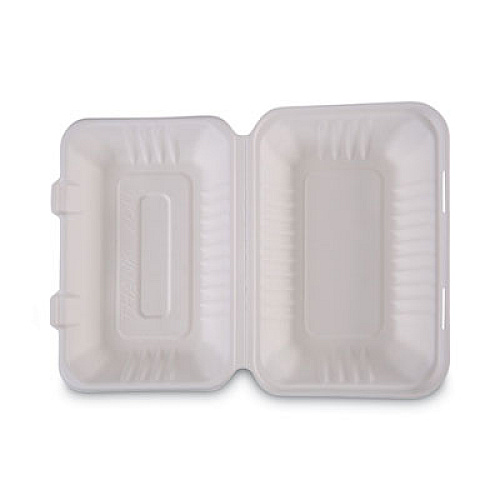 Boardwalk Bagasse Food Containers, Hinged-Lid, 1-Compartment 9 x 6 x 3.19, White, 125/Sleeve, 2 Sleeves/Carton (BWKHINGEWFHG1C9)