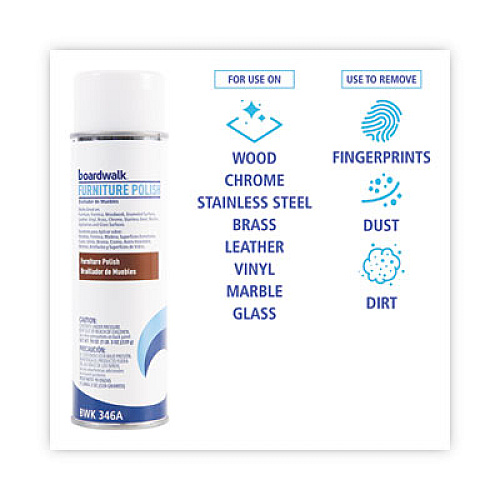 Boardwalk Furniture Polish, Lemon Scent, 19 oz Aerosol Spray, 12/Carton (346ACT)