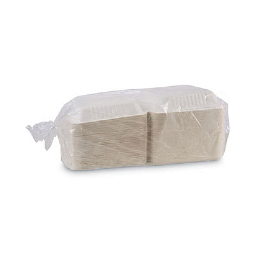 Boardwalk Bagasse Food Containers, Hinged-Lid, 1-Compartment 9 x 9 x 3.19, White, 100/Sleeve, 2 Sleeves/Carton (BWKHINGEWF1CM9)