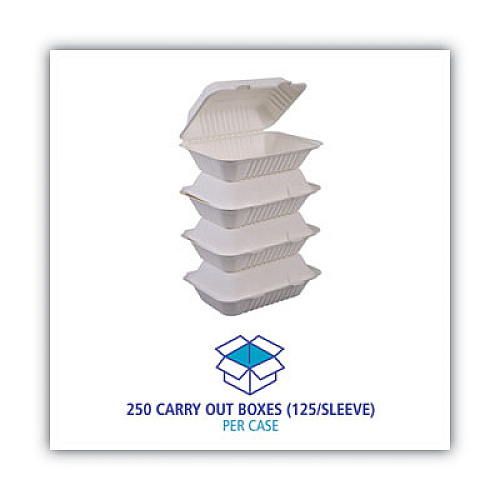 Boardwalk Bagasse Food Containers, Hinged-Lid, 1-Compartment 9 x 6 x 3.19, White, 125/Sleeve, 2 Sleeves/Carton (BWKHINGEWFHG1C9)