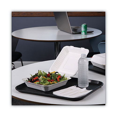 Boardwalk Bagasse Food Containers, Hinged-Lid, 1-Compartment 9 x 9 x 3.19, White, 100/Sleeve, 2 Sleeves/Carton (BWKHINGEWF1CM9)