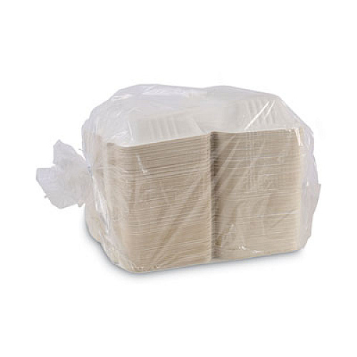 Boardwalk Bagasse Food Containers, Hinged-Lid, 1-Compartment 9 x 6 x 3.19, White, 125/Sleeve, 2 Sleeves/Carton (BWKHINGEWFHG1C9)