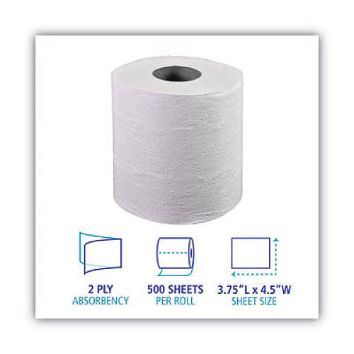 Boardwalk Two-Ply Toilet Tissue, Septic Safe, White, 500 Sheets/Roll, 96 Rolls/Carton (6150)