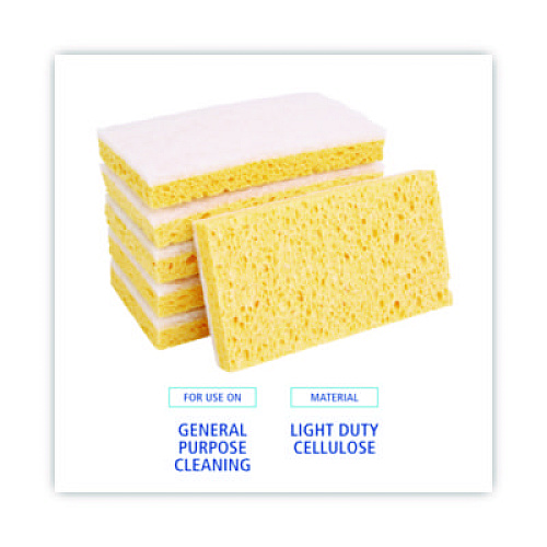 Boardwalk Light-Duty Scrubbing Sponge, Individually Wrapped, 3.6 x 6.1, 0.7" Thick, Yellow/White, 20/Carton (16320)