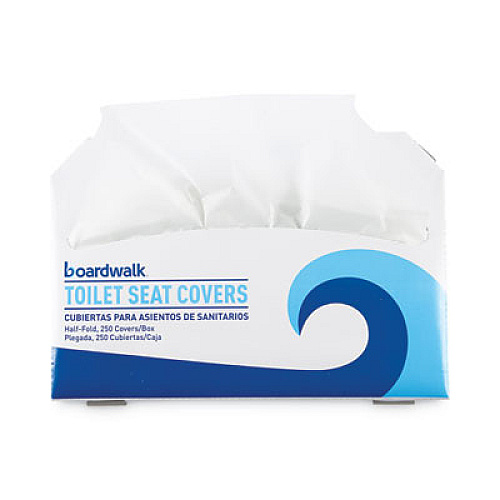 Boardwalk Premium Half-Fold Toilet Seat Covers, 14.17 x 16.73, White, 250/Sleeve, 10 Sleeves/Carton (K2500B)