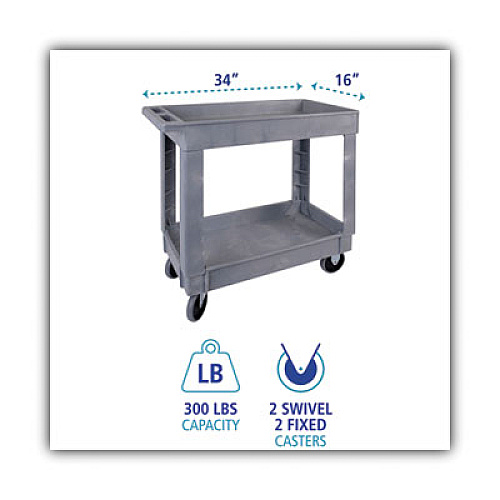 Boardwalk Utility Cart, Two-Shelf, 16w x 34d, Swivel Casters, Resin, Gray (BWK3416UCGRA)