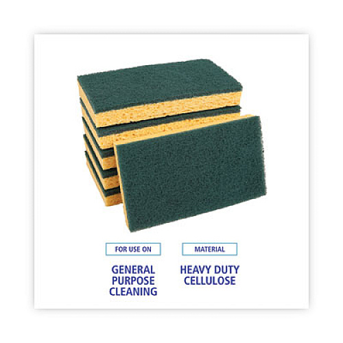 Boardwalk Medium-Duty Scrubbing Sponge, Individually Wrapped, 3.6 x 6.1, 0.75" Thick, Yellow/Green, 20/Carton (174)