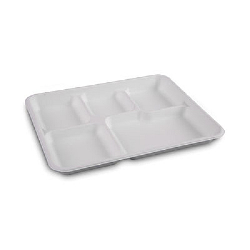 Boardwalk Bagasse Dinnerware, 5-Compartment Tray, 8 x 12, White, 500/Carton (BWKTRAYWF128)