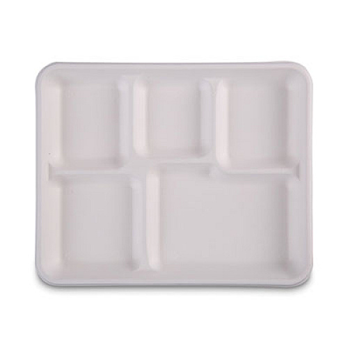 Boardwalk Bagasse Dinnerware, 5-Compartment Tray, 8 x 12, White, 500/Carton (BWKTRAYWF128)