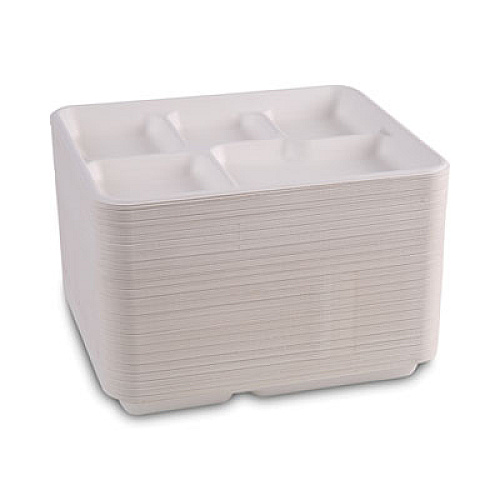 Boardwalk Bagasse Dinnerware, 5-Compartment Tray, 8 x 12, White, 500/Carton (BWKTRAYWF128)