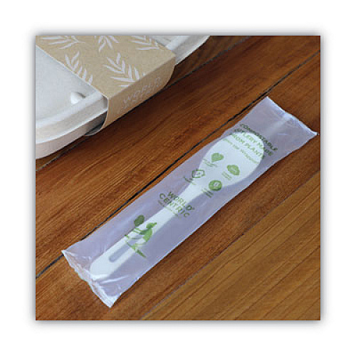 World Centric TPLA Wrapped Cutlery, Spoon, Plastic, Light Beige, 750/Carton (SPPSI)