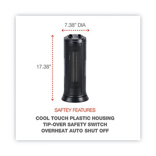 Alera Mini Tower Ceramic Heater, 1,500 W, 7.37 x 7.37 x 17.37, Black (HECT17)