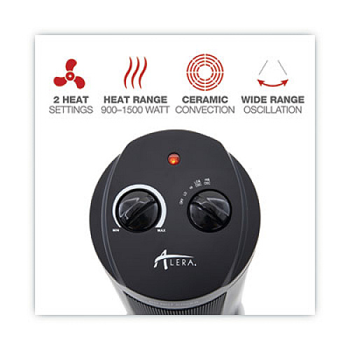 Alera Mini Tower Ceramic Heater, 1,500 W, 7.37 x 7.37 x 17.37, Black (HECT17)