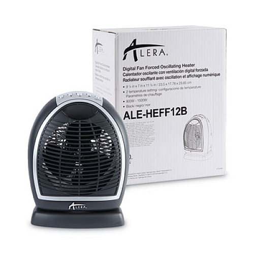 Alera Digital Fan-Forced Oscillating Heater, 1500W, 9.25" x 7" x 11.75", Black (ALEHEFF12B)