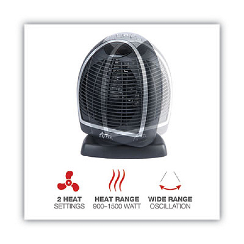 Alera Digital Fan-Forced Oscillating Heater, 1500W, 9.25" x 7" x 11.75", Black (ALEHEFF12B)