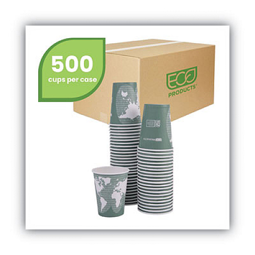 Eco-Products World Art Renewable and Compostable Hot Cups, 12 oz, Gray, 50/Pack, 10 Pack/Carton (EPBHC12WAPKC)
