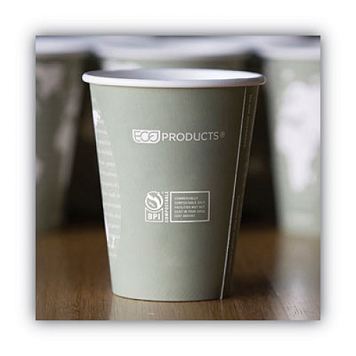 Eco-Products World Art Renewable and Compostable Hot Cups, 12 oz, Gray, 50/Pack, 10 Pack/Carton (EPBHC12WAPKC)