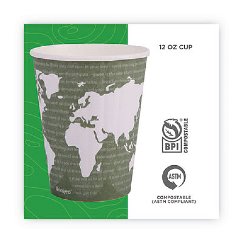 Eco-Products World Art Renewable and Compostable Insulated Hot Cups, 12 oz, Paper, Brown/White, 40/Pack, 15 Packs/Carton (EPBNHC12WD)