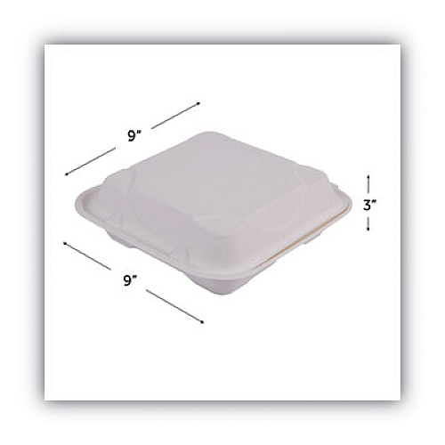 Eco-Products Renewable and Compost Sugarcane Clamshells, 3-Compartment, 9 x 9 x 3, White, 50/Pack, 4 Packs/Carton (EPHC93)
