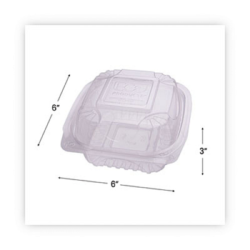 Eco-Products Renewable and Compostable Clear Clamshell Hinged Food Containers, 6 x 6 x 3, Plastic, 80/Pack, 3 Packs/Carton (EPLC6)