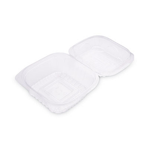 Eco-Products Renewable and Compostable Clear Clamshell Hinged Food Containers, 6 x 6 x 3, Plastic, 80/Pack, 3 Packs/Carton (EPLC6)