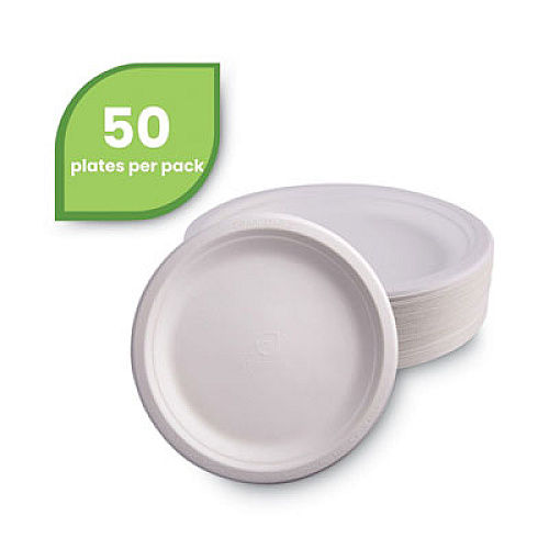 Eco-Products Renewable and Compostable Sugarcane Plates, 9" dia, Natural White, 50/Packs (EPP013PK)