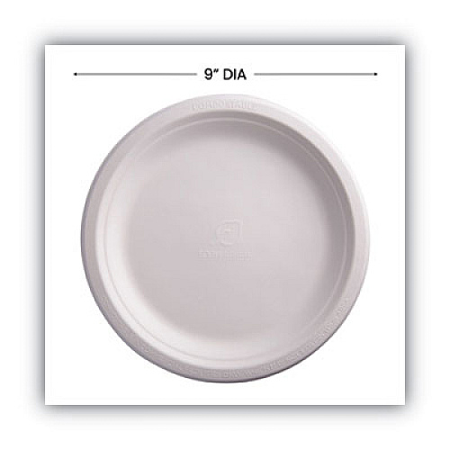 Eco-Products Renewable and Compostable Sugarcane Plates, 9" dia, Natural White, 50/Packs (EPP013PK)