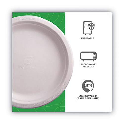 Eco-Products Renewable and Compostable Sugarcane Plates, 9" dia, Natural White, 50/Packs (EPP013PK)