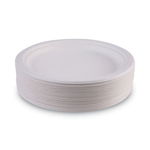 Eco-Products Renewable and Compostable Sugarcane Plates, 9" dia, Natural White, 50/Packs (EPP013PK)