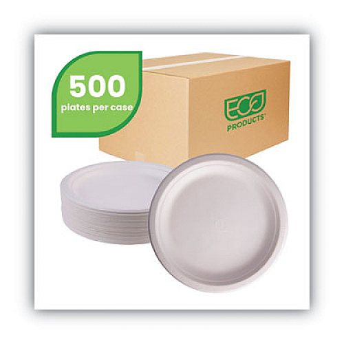 Eco-Products Renewable and Compostable Sugarcane Plates Convenience Pack, 9" dia, Natural White, 50/Pack, 10 Packs/Carton (EPP013PKCT)