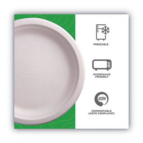 Eco-Products Renewable and Compostable Sugarcane Plates Convenience Pack, 9" dia, Natural White, 50/Pack, 10 Packs/Carton (EPP013PKCT)