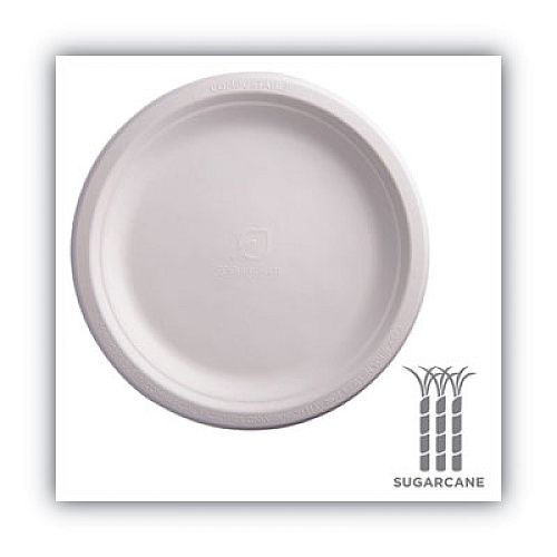 Eco-Products Renewable and Compostable Sugarcane Plates Convenience Pack, 9" dia, Natural White, 50/Pack, 10 Packs/Carton (EPP013PKCT)