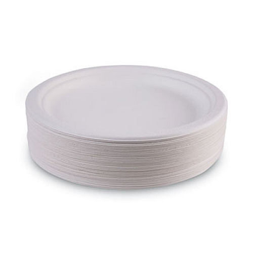 Eco-Products Renewable and Compostable Sugarcane Plates Convenience Pack, 9" dia, Natural White, 50/Pack, 10 Packs/Carton (EPP013PKCT)