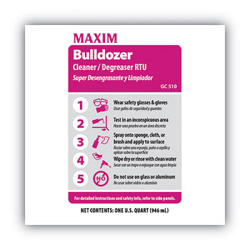 Maxim Bulldozer Cleaner/Degreaser RTU, Safe-to-Ship, Lemon Scent, 32 oz, 6/Carton (05100086)