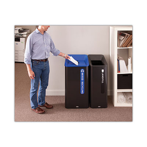 Rubbermaid Commercial Sustain Decorative Refuse with Recycling Lid, 15 gal, Metal/Plastic, Black (2078967)