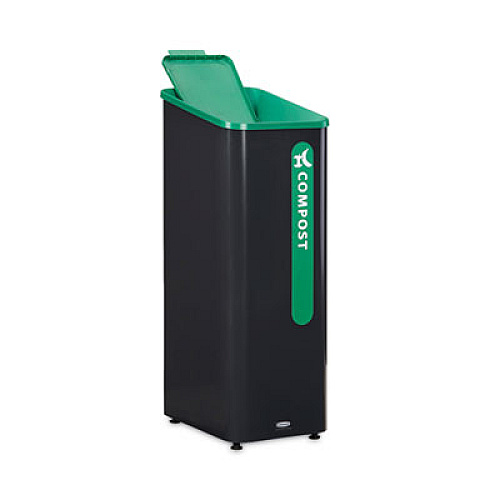 Rubbermaid Commercial Sustain Decorative Refuse with Recycling Lid, 15 gal, Metal/Plastic, Black/Green (2078991)