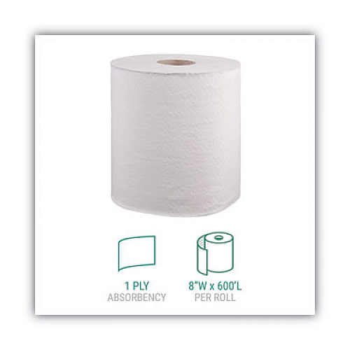 Windsoft Hardwound Roll Towels, 8 x 600 ft, White, 12 Rolls/Carton (WIN1190B)