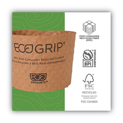 Eco-Products EcoGrip Hot Cup Sleeves - Renewable and Compostable, Fits 12, 16, 20, 24 oz Cups, Kraft, 1,300/Carton (EG2000)