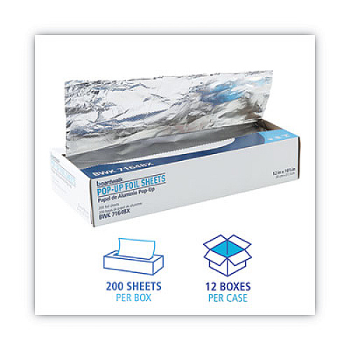 Boardwalk Standard Aluminum Foil Pop-Up Sheets, 63 Gauge, 12 x 10.75, 200/Box, 12 Boxes/Carton (7164)