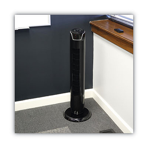 Alera 36" 3-Speed Oscillating Tower Fan with Remote Control, Plastic, Black (FAN363)