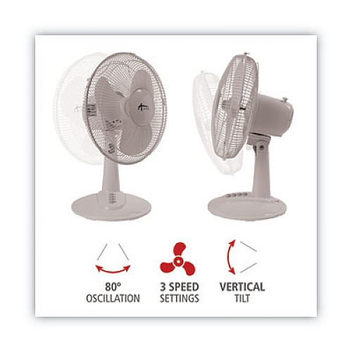 Alera 12" 3-Speed Oscillating Desk Fan, Plastic, White (FAN122W)
